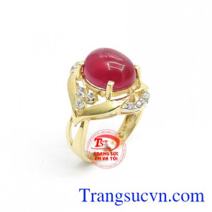Nhẫn Nữ Vàng Tây May Mắn vàng 10k gắn Ruby sao nhân tạo bền đẹp