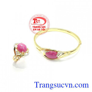 Bộ Trang Sức Ruby Độc Đáo vàng 10k gắn Ruby sao nhân tạo cao cấp,Bộ Trang Sức Ruby Độc Đáo