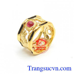 Nhẫn Nữ Ruby Rồng Phượng vàng 18k gắn đá quy nữ vàng tây