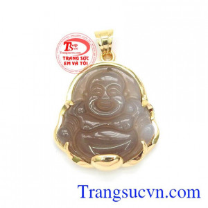 Mặt Nam Di Lặc Bọc Vàng An Yên ngọc Mã Não thiên nhiên, mặt dây chuyền nam