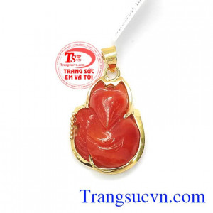 Mặt Dây Hồ Ly Bình An Hạnh Phúc chế tác bằng ngọc Phỉ Thúy thiên nhiên bọc vàng 10k đẹp,Mặt Dây Hồ Ly Bình An Hạnh Phúc