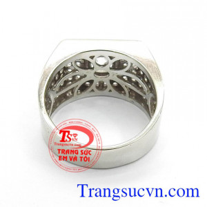 Nhẫn Vàng Trắng Đính Đá Mạnh Mẽ