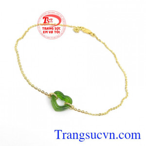 Lắc Chân Vàng Tây Ngọc Đẹp kết hợp giữa vàng 10k và ngọc Cẩm Thạch thiên nhiên, chế tác đẹp, chất lượng cao,