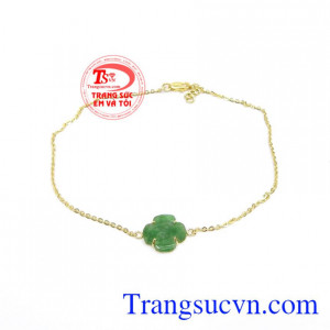 Lắc Chân Nữ Cỏ May Mắn vàng 10k gắn ngọc Cẩm Thạch đẹp, Lắc chân nữ vàng,
