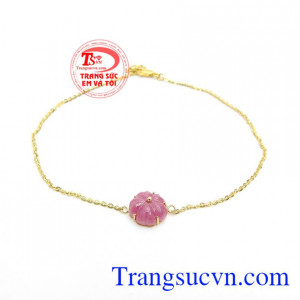 Lắc Chân Nữ Ruby Hưng Vượng vàng 10k bền đẹp, sáng bóng, lắc chân Ruby thiên nhiên,