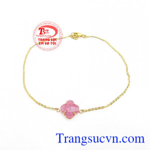 Lắc Chân Bình Yên May Mắn vàng 10k gắn Ruby thiên nhiên, lắc chân vàng nữ đẹp,
