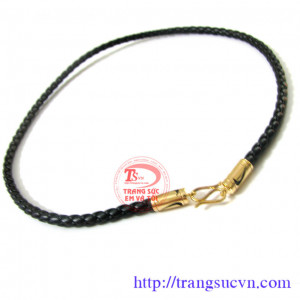 Dây da bọc vàng 2 đốt, dây chuyền dành cho Nam đeo mặt dây, sản phẩm dây da bọc vàng 14k. Sản phẩm có giấy kiểm định vàng kèm theo sản phẩm.