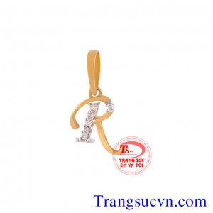 Mặt dây chữ R vàng tây 10k gắn đá trắng