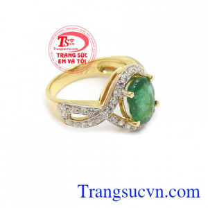 nhẫn nữ đá emerald thiên nhiên có giấy kiểm định đá quý và kiểm định vàng kèm theo, Nhẫn nữ mệnh hỏa - sang trọng