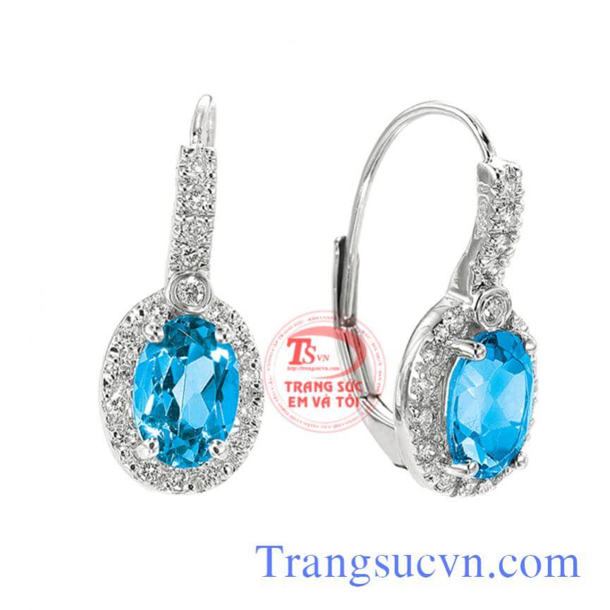 Hoa tai topaz vàng trắng 10K