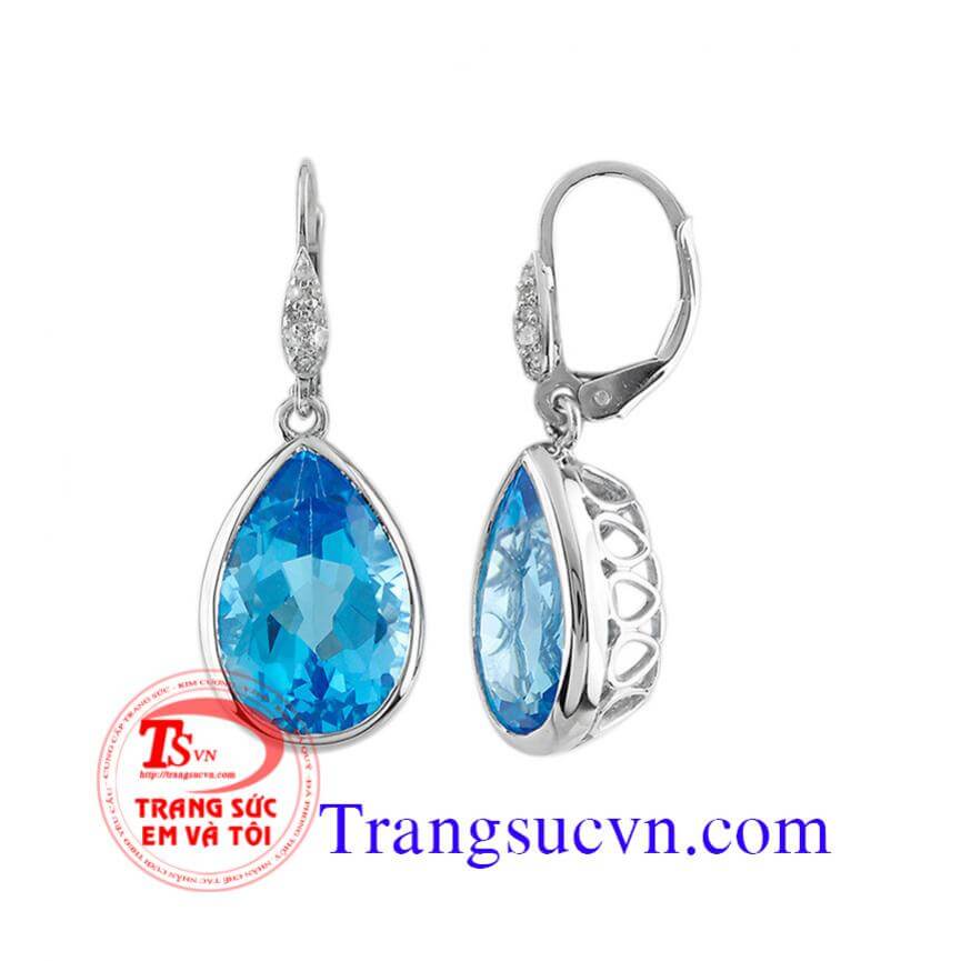 Hoa tai vàng trắng topaz