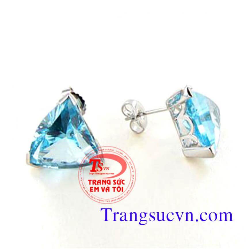 Hoa tai tam giác vàng trắng topaz