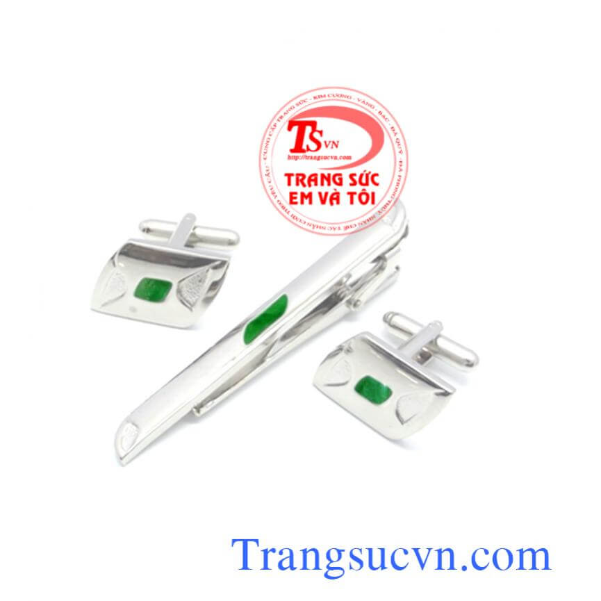 Kẹp Caravat vàng tây ngọc Jadeite