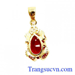 Mặt dây cóc ngậm tiền vàng mắt xanh