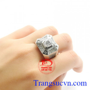 Nhẫn nam tài trí vàng trắng 18k