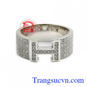 Nhẫn nam chữ H vàng trắng 18k