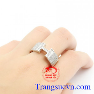 Nhẫn nam chữ H vàng trắng 18k
