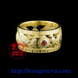 Nhẫn nam đẹp - rồng phượng chầu hồng ngọc kiểu dáng đẹp, chất lượng cao, bảo hành 12 tháng, Nhẫn nam đẹp - rồng phượng chầu hồng ngọc thương hiệu Em Và Tôi uy tín, chất lượng, hợp thời trang.