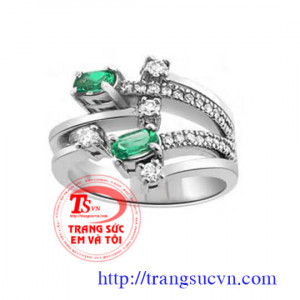 Nhẫn Emerald nữ-vàng trắng