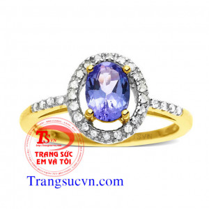 Nhẫn nữ vàng tây gắn đá Saphir thiên nhiên