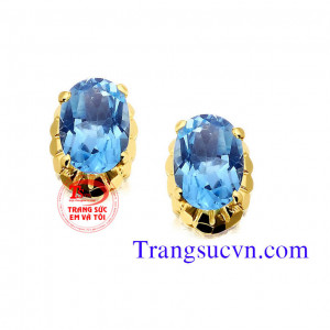 Hoa tai vàng tây topaz xanh nước biển