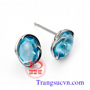 Đôi bông tai đá topaz màu xanh vàng trắng 