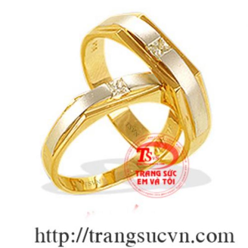 Nhẫn cưới vàng 18k gắn kim cương