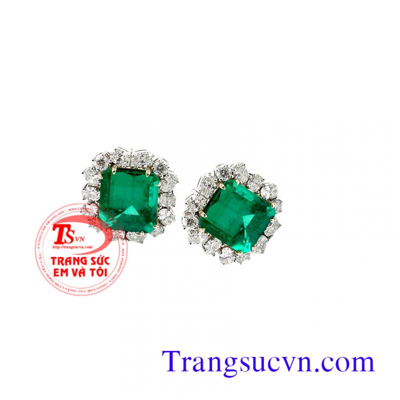 Hoa tai emerald vuông vàng tây