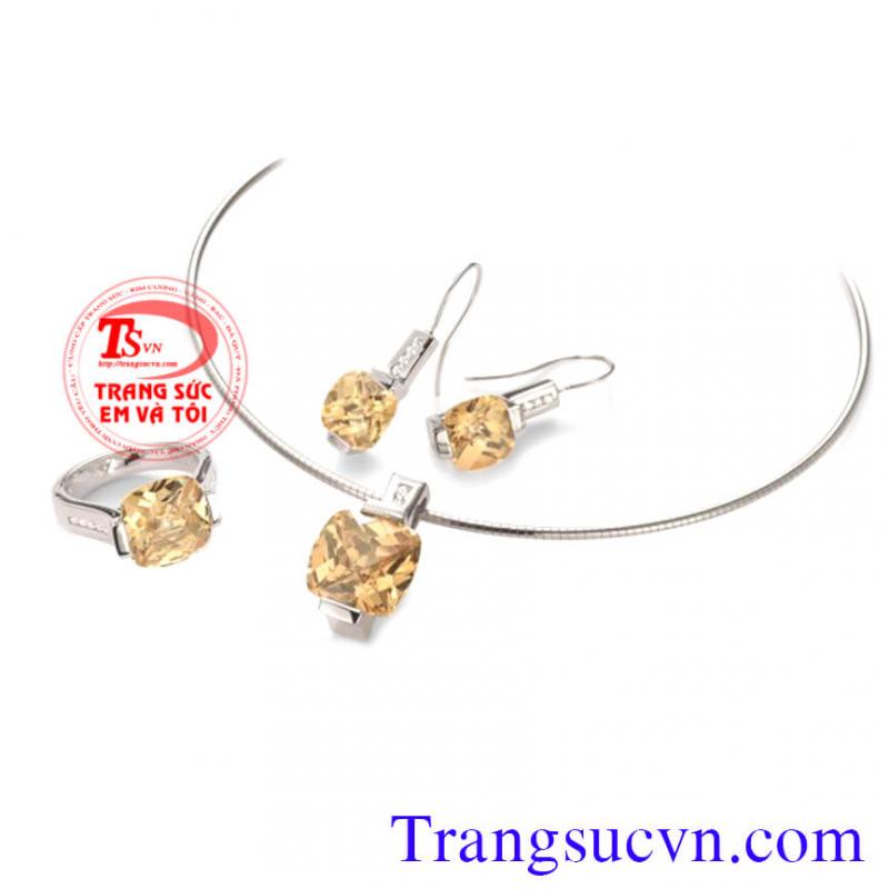 Thạch anh vàng tự nhiên vàng 14k, bộ nữ trang