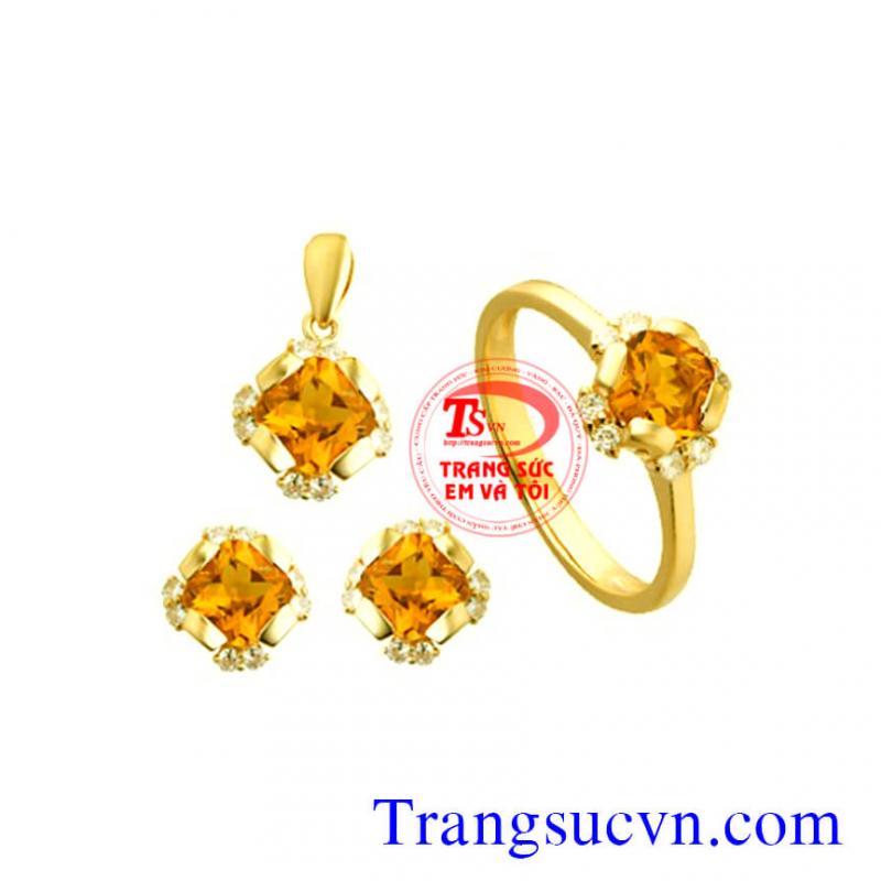 Bộ nữ trang vàng 14k đá Citrine