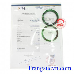 Giấy kiểm định Vòng Ngọc Thiên Nhiên Phong Thủy