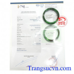 Giấy kiểm định Vòng Phỉ Thúy Ngọc Đẹp