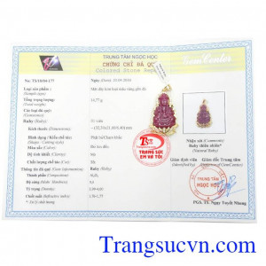 Giấy kiểm định Mặt Dây Phật Bà Ruby May Mắn