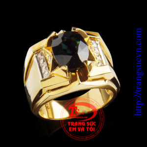 Nhẫn vàng tây 14K, đá saphir thiên nhiên