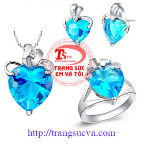 Bộ nữ trang đá topaz vàng trắng