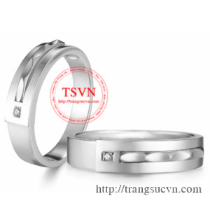 Nhẫn cưới vàng trắng đính kim cương