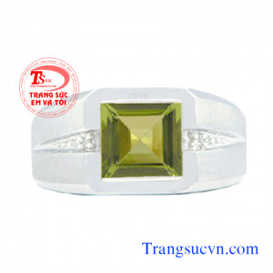 Nhẫn nam peridot vàng trắng