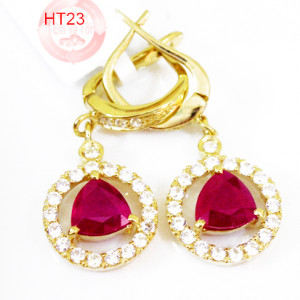 Bông tai vàng ngắn đá quý ruby