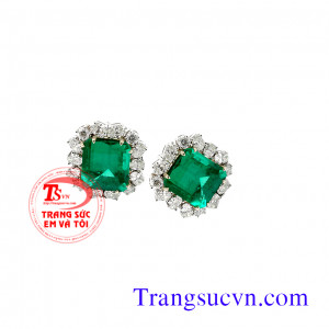 Hoa tai emerald vuông vàng tây