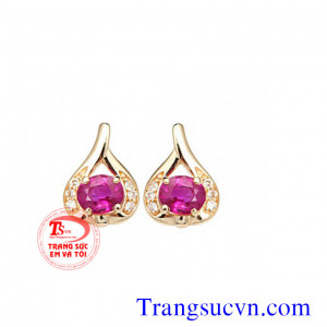 Bông tai vàng đá quý ruby 