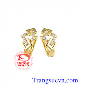 Hoa tai kim cương thiên nhiên vàng 750 