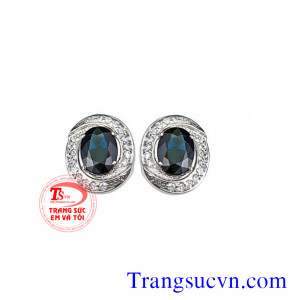 Hoa tai Saphir thiên nhiên vàng 18k