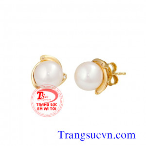 Ngọc trai hoa tai vàng kim cương