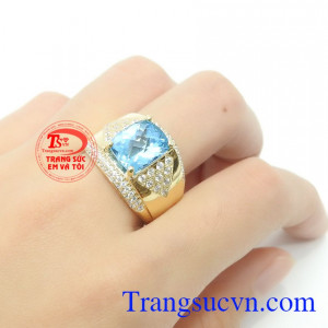 Nhẫn nam vàng Topaz xanh nước biển