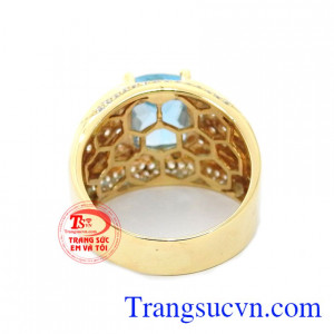 Nhẫn nam vàng Topaz xanh nước biển