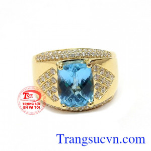 Nhẫn nam vàng Topaz xanh nước biển