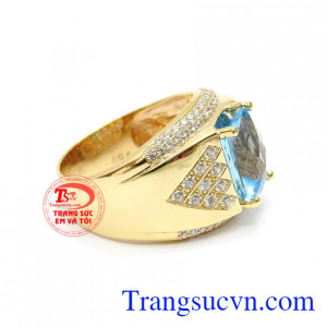Nhẫn nam vàng Topaz xanh Nhẫn nam vàng Topaz xanh nước biểnnước biển