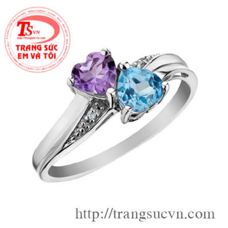 Nhẫn đá topaz và thạch anh tím