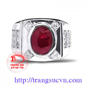 nhẫn bạc xi vàng trắng gắn ruby