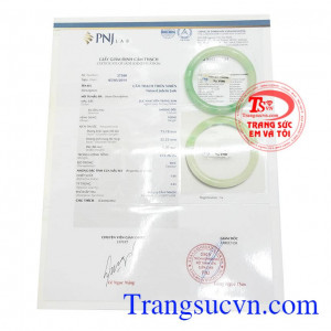 Giấy kiểm định Vòng tay ngọc cẩm thạch kiểm định chất lượng